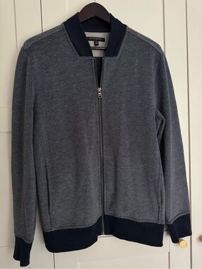 Banana Republic Men’s Textured Knit Bomber Jacket Navy Size M Classic Office